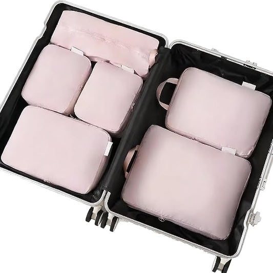6-piece travel compression packaging cube - foldable travel bag expandable, luggage storage bag. (pink)