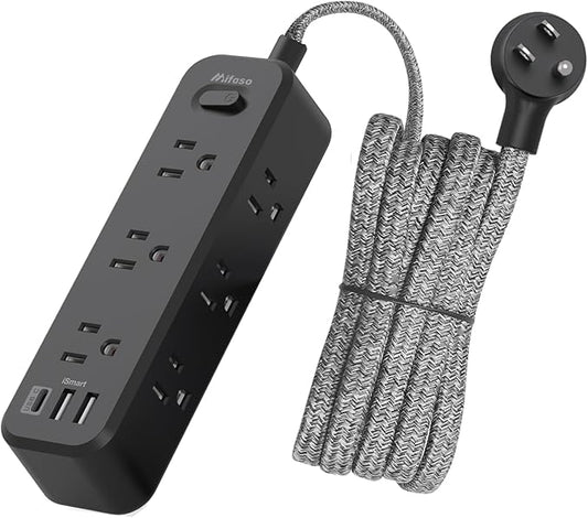 Black Extension Cord 20FT, Surge Protector Power Strip, Long Extension Cord with 9 Outlets 3 USB Ports, Extension Cord with Multiple Outlets, USB Power Strip for Home, Dorm Room Essentials, College