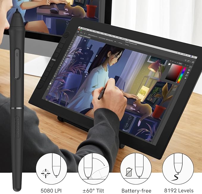 Drawing Tablet with Screen,VEIKK VK2200PRO Drawing Monitor,21.5 Inch Full-Laminated Screen,with 2 Customized Quick Dials,8 Shortcut Keys and Adjustable Stand (92% NTSC,120% sRGB)