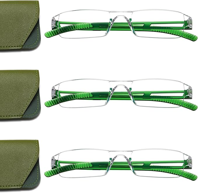 Viseng 3 pairs of reading glasses, blue light blocking glasses, computer reading glasses for men and women, fashionable rectangular one-piece glasses frame+1.0(Emerald Green)