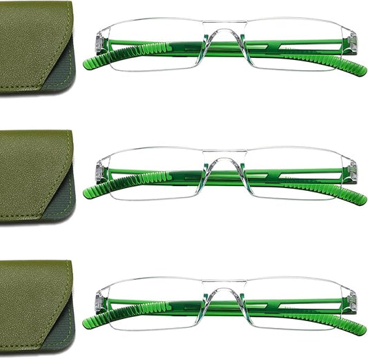 Viseng 3 pairs of reading glasses, blue light blocking glasses, computer reading glasses for men and women, fashionable rectangular one-piece glasses frame+1.0(Emerald Green)