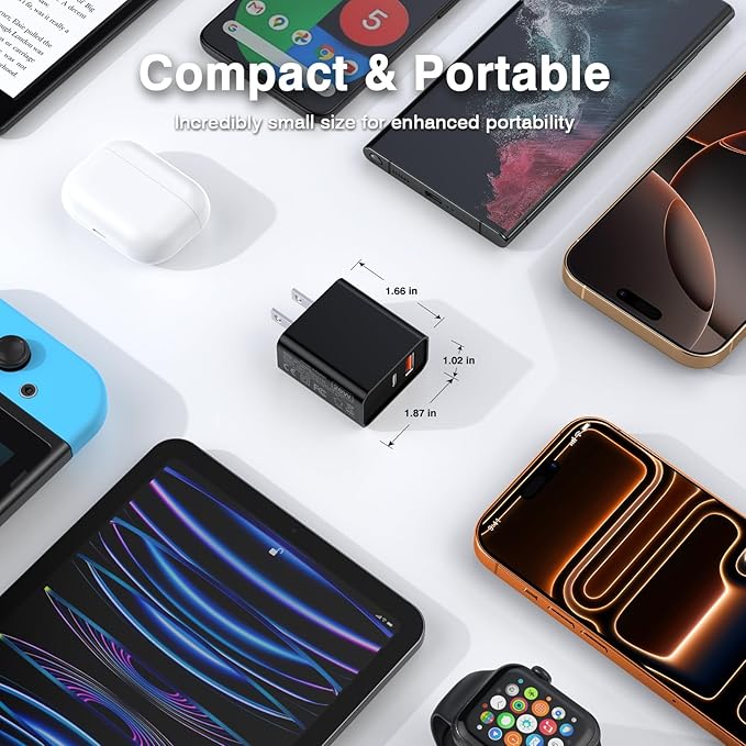 20W USB C Wall Charger for iPhone 17/16/15/14/13/13 Mini/13 Pro Max/12/12 Pro/12 Pro Max Cube, 2 Pack Dual Port Fast Charging Brick Block Plug Box Base Adapter for iPad, iPod, Watch Series 8 7, Black