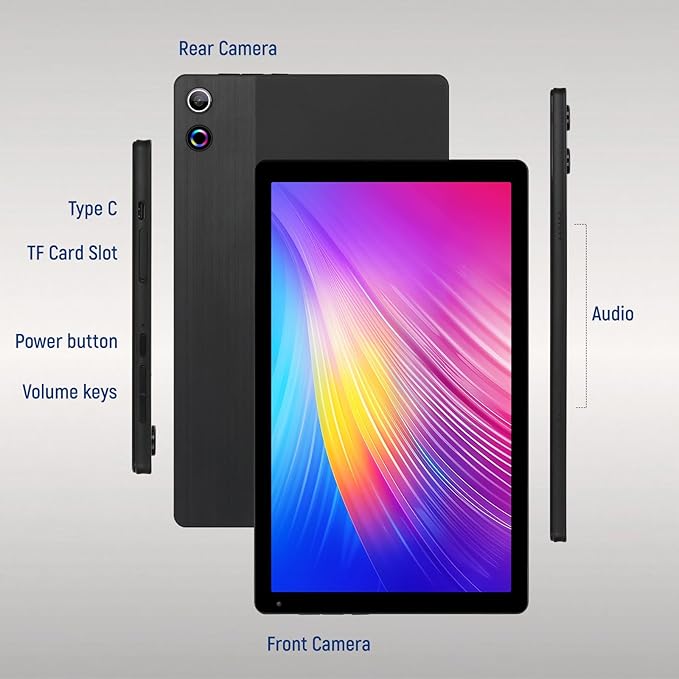 Tablet, 10.4 inch Android 14 Tablet with 16GB RAM 128GB ROM 1TB TF Card Expandable Octa-Core, Widevine L1, 1280 * 800 HD Touchscreen, Face ID, Wi-Fi 6, Fast Charging