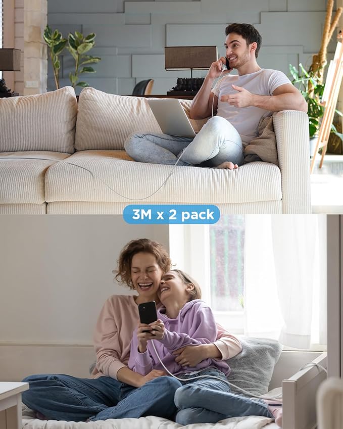 Aioneus USB C Cable, 2 Pack USBC Cable 10ft Fast Charging Cable 3A Type C Cable for iPhone 16 15 Series Samsung Galaxy S24 S23 S22 S21 S20 A14 A15 A20 A32 A42 A53 A54, Tablet, Pixel, LG, Moto, PS5