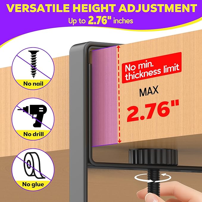Under Desk Cable Management Tray, REFLYING 14.6" Cable Management Under Desk No Drill,Adjustable Clamp Cord Wire Organizer, Cord Hider for Standing Table, Wire Hider for Office,Home (Small)