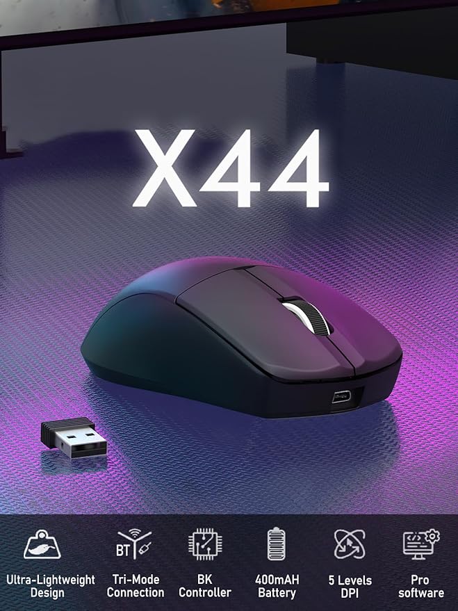 E-YOOSO Lightweight Wireless Gaming Mouse, Tri-Modes Wireless Esports Mouse with 5 Programmable Buttons, 4000 DPI, Long Battery Life, Ultra-Thin Ergonomic Design for PC & Mac Gamers (Black)