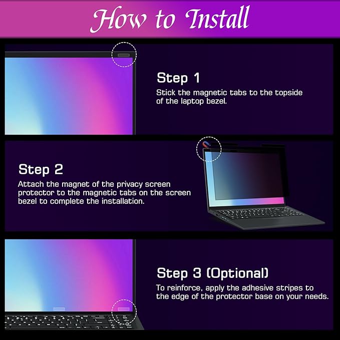PYS Magnetic Laptop Privacy Screen 14 Inch (16:9 Aspect) - Anti-Glare Blue Light Filter, Removable Privacy Screen Protector Compatible with HP/Dell/Acer/Lenovo/Samsung/ASUS (12.2x6.9inch/ W x H)