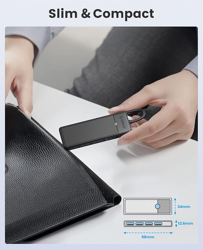 ORICO USB 3.0 Hub, 4-Port USB Hub, Ultra Slim USB Splitter for Laptop for MacBook, Mac Pro, iMac, Surface Pro,XPS, PS5, PC, Flash Drive, Mobile HDD(Black/0.5ft)