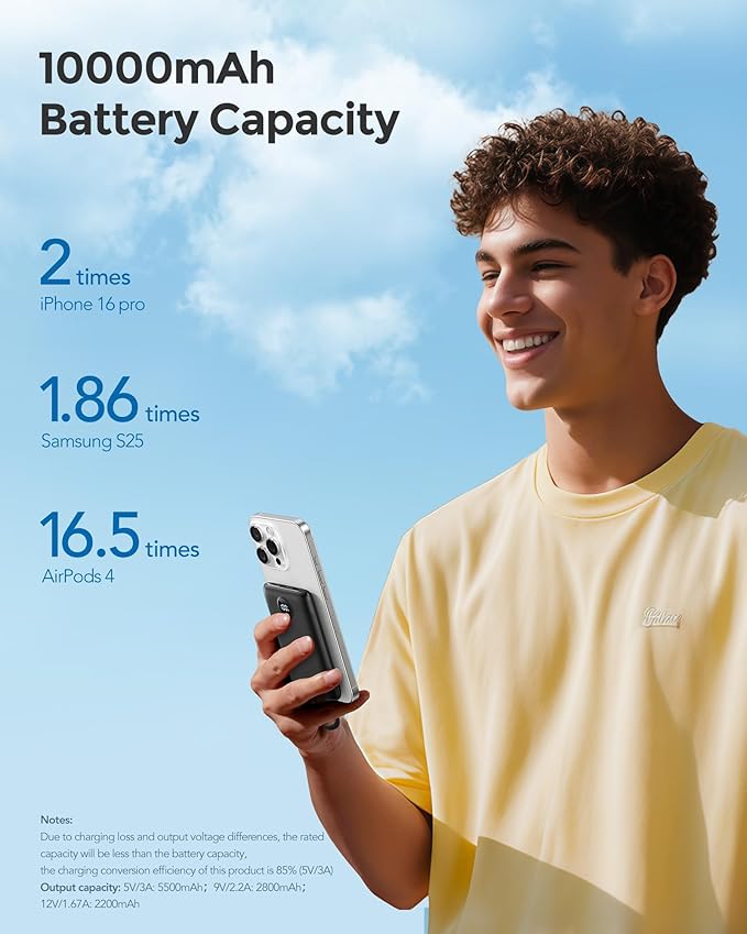 Mini Portable Charger with Built-in Cables 22.5W Fast Charging Power Bank USB-C Small Battery Pack 10000mAh Travel Essential Slim Battery for iPhone 17/16/15/14, Samsung 25/24, and More