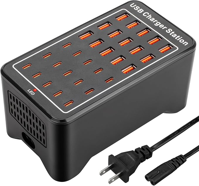 USB~C Charger Block, 150W(30A) 30 Port (15 USB A & 15 USB~C Port) Multiple USB Charging Station, Desktop USB Wall Charger Compatible with iPhone, iPad, Tablets, Smartphones