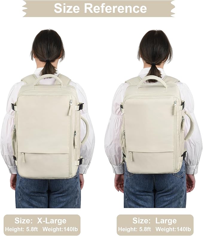 Hanples Large Travel Backpack for Women, 35L Carry on Luggage Backpack, College Laptop Backpack Airline Approved Business Work Bag Fits 17 Inch Computer for Men with 2 Toiletry Bags (Beige)