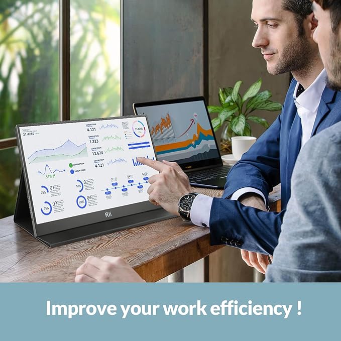 Rii Portable Monitor, 15.6” 1080P FHD USB-C HDMI, Ultra-Slim IPS HDR Display with Cover and Built-in Speaker, Travel Monitor for Laptop/PC/Phone/Mac/Xbox/Switch/PS4/PS5, VESA Mountable