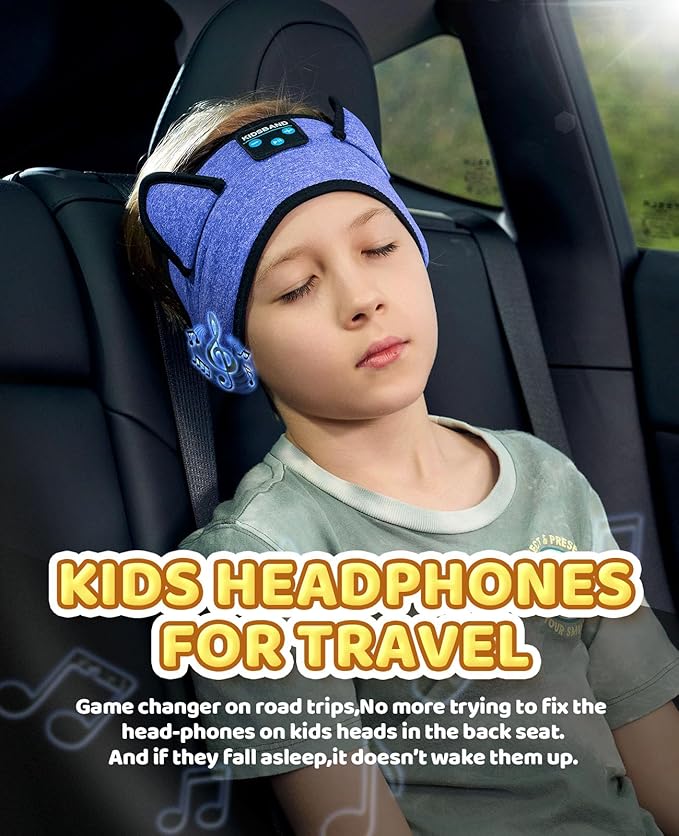 KIDSBAND Kids Headphones, Bluetooth Headphones for Kids with Adjustable Headband, 3.5 MM Jack for School, Foldable On-Ear Headset for Girls Boys Children, Kindle Tablet Cellphones Airplane Travel