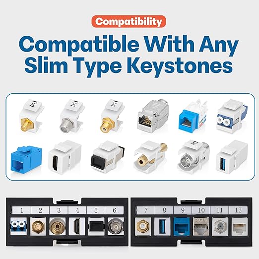 Everest Media 12-Port Keystone Patch Panel (2-Pack) - Removable 6-Port Panels - with 89D Wall Mount Bracket - Vertical/Horizontal Installation - 8 Blank Keystone Jack Inserts Included