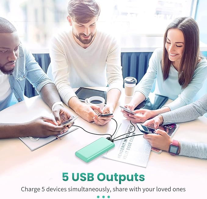 Portable Charger 38800mAh,LCD Display Power Bank,5 USB Outputs Battery Pack Backup,USB-C in&out Dual Input Phone Charging Compatible with iPhone 16/15/14 Pro,Android Samsung Galaxy Pixel Nexus-Green