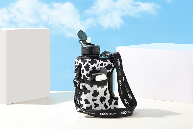 H2O Capsule Half Gallon Cube Square Water Bottle value pack - 2.2L Water Bottle with Strap, 2 Storage Sleeves, Straw Lid – BPA Free Reusable Sports Water Jug with Handle, (68 Ounce)