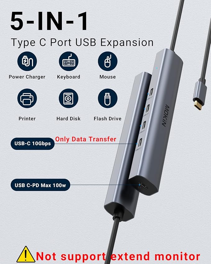 USB C Hub,10Gbps Splitter with 4*USB C 3.1, 100W PD Ports, Hub Multiport Adapters for MacBook Pro/Air M2 M1, iPad, Surface Pro,Dell, HP,Lenovo(Not Support Extend Monitor)