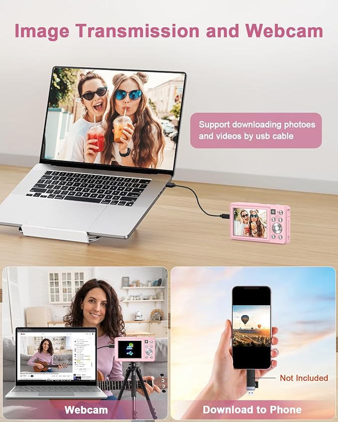 Digital Camera, 4K 64MP Cameras for Photography, Small Compact Point and Shoot Digital Camera with Auto Focus, Dual Camera, Flash, 16X Zoom, 32GB Card, Vlogging Camera for Teens,Boys, Girls