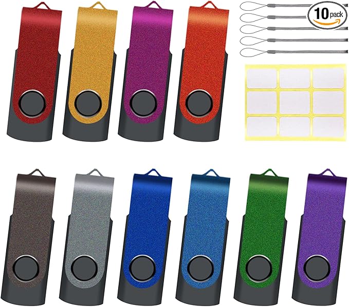 10-Pack 8 GB USB Flash Drive,XUANREG USB 2.0 Thumb Drives Bulk Drive Memory Stick with Sticker Paper and Lanyards, Bulk USB Drives 8GB