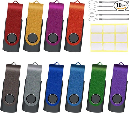 10-Pack 8 GB USB Flash Drive,XUANREG USB 2.0 Thumb Drives Bulk Drive Memory Stick with Sticker Paper and Lanyards, Bulk USB Drives 8GB