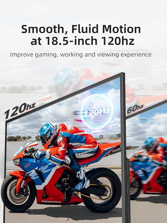 Portable Monitor 18.5 inch 120hz for Laptop, FHD 1080P Portable Gaming Monitor w/VESA Kickstand HDR Speakers USB C Mini HDMI for Phones PC Gaming Devices, Travel Second Screen for Business