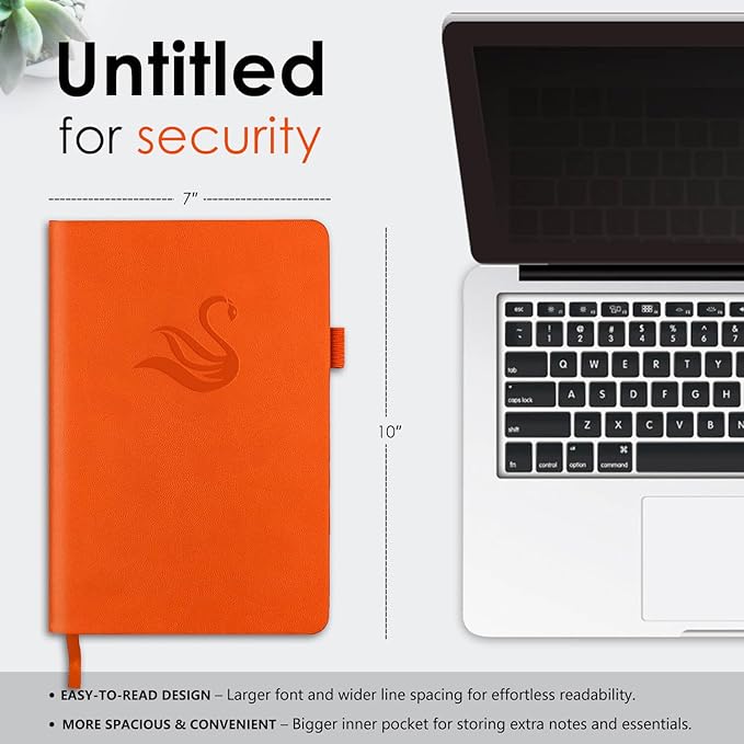 Elegant Password Book with Alphabetical Tabs - Hardcover Password Book for Internet Website Address Login - 7" x 10" Password Keeper and Organizer w/Notes Section & Back Pocket (Orange)