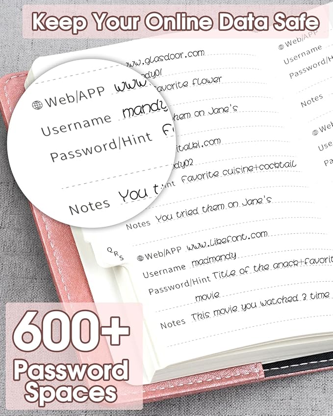 WEMATE Password Book with Lock, Password Book with Alphabetical Tabs 600+ Password Space,Password Organizer Logbook with Lock, Password Keeper for Computer & Website Logins 4.33 X 6.18 Inch Rose Gold
