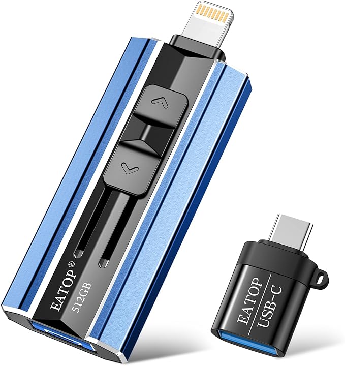 512GB Flash Drive Intended for iPhone iPad Android and Computers, 4 in 1 Photo Stick for Phone Memory Storage Easily Backup Photos Videos, Plug and Play, No Application Required (Navy Blue)