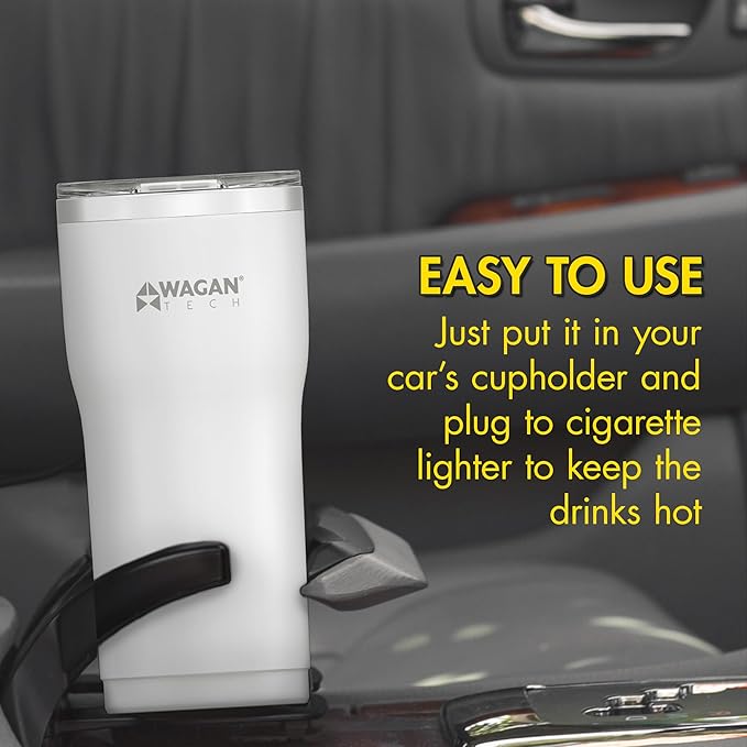 Wagan EL6102 12V Travel Car Heated Mug Portable 16oz Stainless Steel Anti-Spill Lid Slip resistant base Car Coffee Warmer Coffee Cup (White)