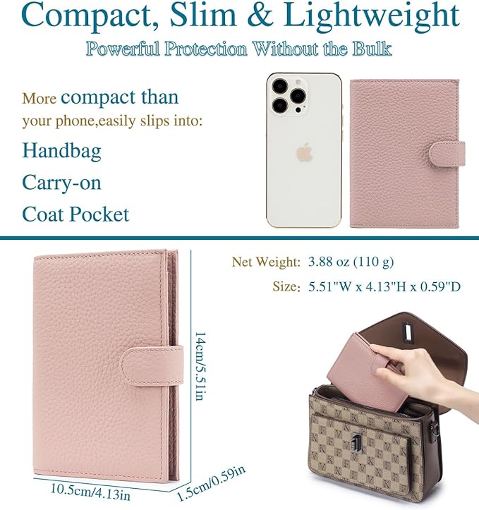 Leather Passport Holder for Travel Women – RFID Blocking Passport Wallet for Women with 1 Passport Slot & 3 Card Slots, Coin Pocket, SIM Card Slot – Slim Travel Organizer Gift (Pink)