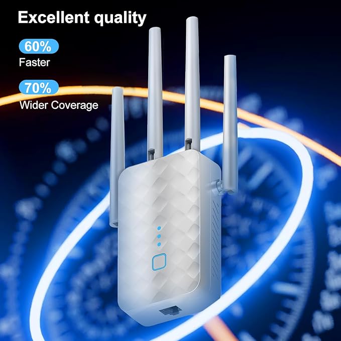 WiFi Extender Signal Booster for Home - 1200Mbps Dual Band, Covers 12850 Sq Ft & 108 Devices, Long Range Internet Booster with Ethernet Port, White
