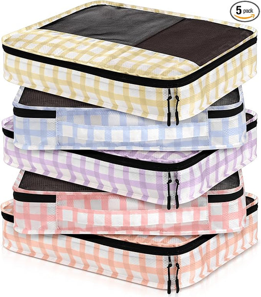 5 Pcs Packing Cubes for Suitcase Large Travel Cubes Carry on Luggage Organizer Bags for Clothes Accessories(L,Plaid)