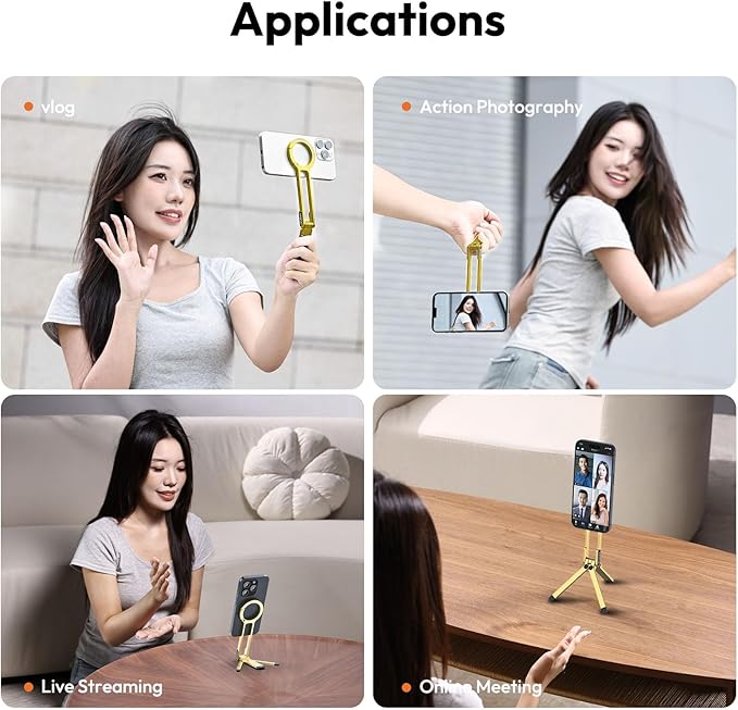 ULANZI MA30 Magnetic Phone Tripod Stand for iPhone - Aluminium Maglock Smartphone Mini Tripod Pocket Cell Phone Stand Strong Magnet Quick Mount Compatible with iPhone 17 16 15 14 13 12 Series, Gold