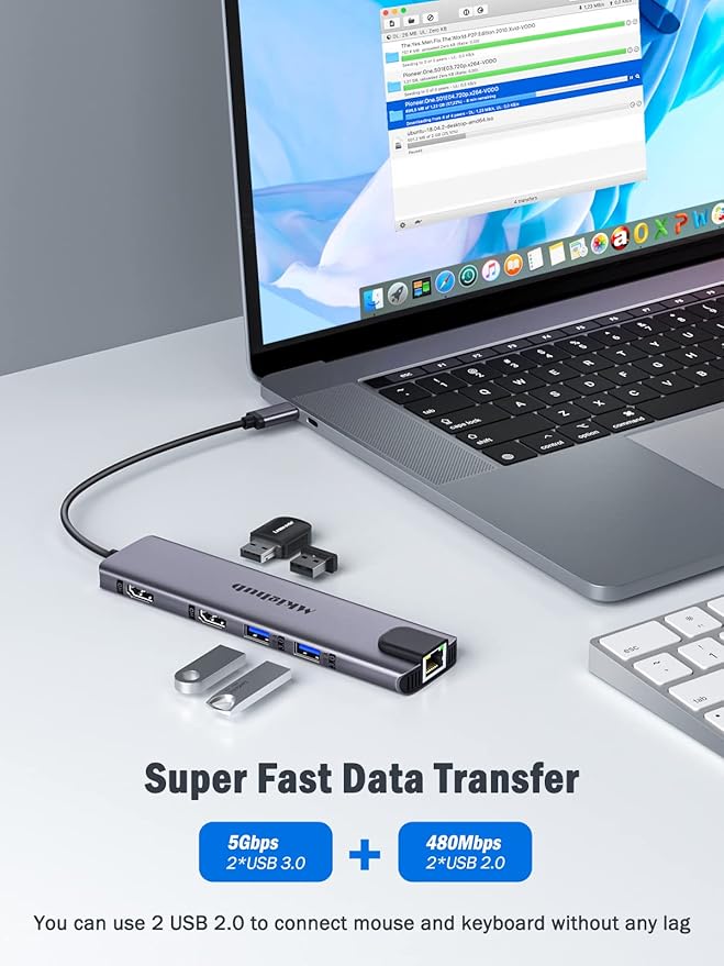 USB C Laptop Docking Station, Mkighub 11 in 1 Type C Hub Multiport Adapter Dongle w/2 HDMI 4K, 100W PD, Gigabit Ethernet, SD/TF, 2 USB3.0, 2 USB2.0, USB C 3.0 Data, for Dell/Surface/HP/Lenovo Laptops