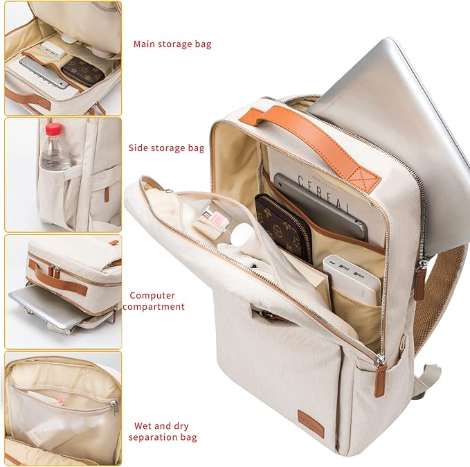 NOBLEMAN Men's Backpack, Laptop Backpack, Waterproof travel Backpack, 15.6 Inch Laptop Backpack, Daypack, carry on backpack with USB (Beige)