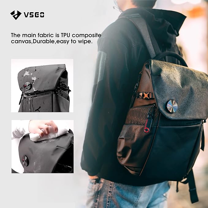 VSGO 20L Professional Camera Backpack for DSLR/SLR, Compatible with Sony Canon Nikon Cameras, DJI RSC2 Gimbals, Tripod, 15.6" Laptop, Lenses & Accessories – Waterproof TPU Canvas, Travel & Outdoor Use
