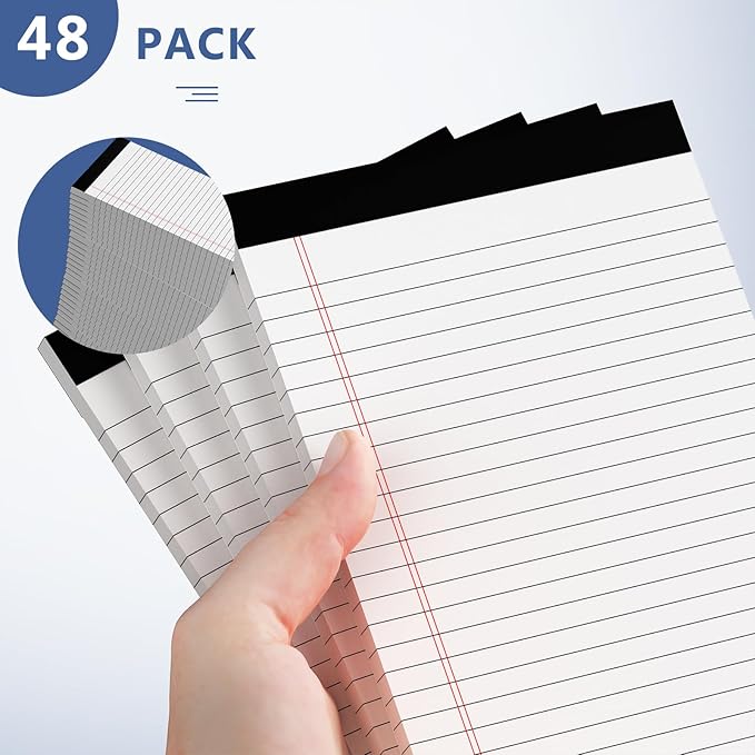 5" x 8" Note Pads 48 Pack of Legal Pads 30 Sheets Notepad College Ruled Small Writing Pads Perforated Pages Paper Pads 80GSM Heavyweight Paper Note Pads for Home, Office, or School