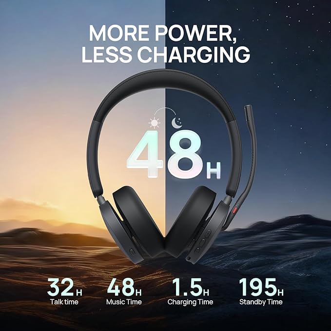 Yealink WH68 Hybrid ANC DECT&Bluetooth Wireless Headset with Adapter, 492ft Rang Stereo Active Noise Cancellation Headphones for Teams,Zoom,UCwith 6X Mic, 32H Call,Dual Ear Headsets (PC,Mobile,Phone)