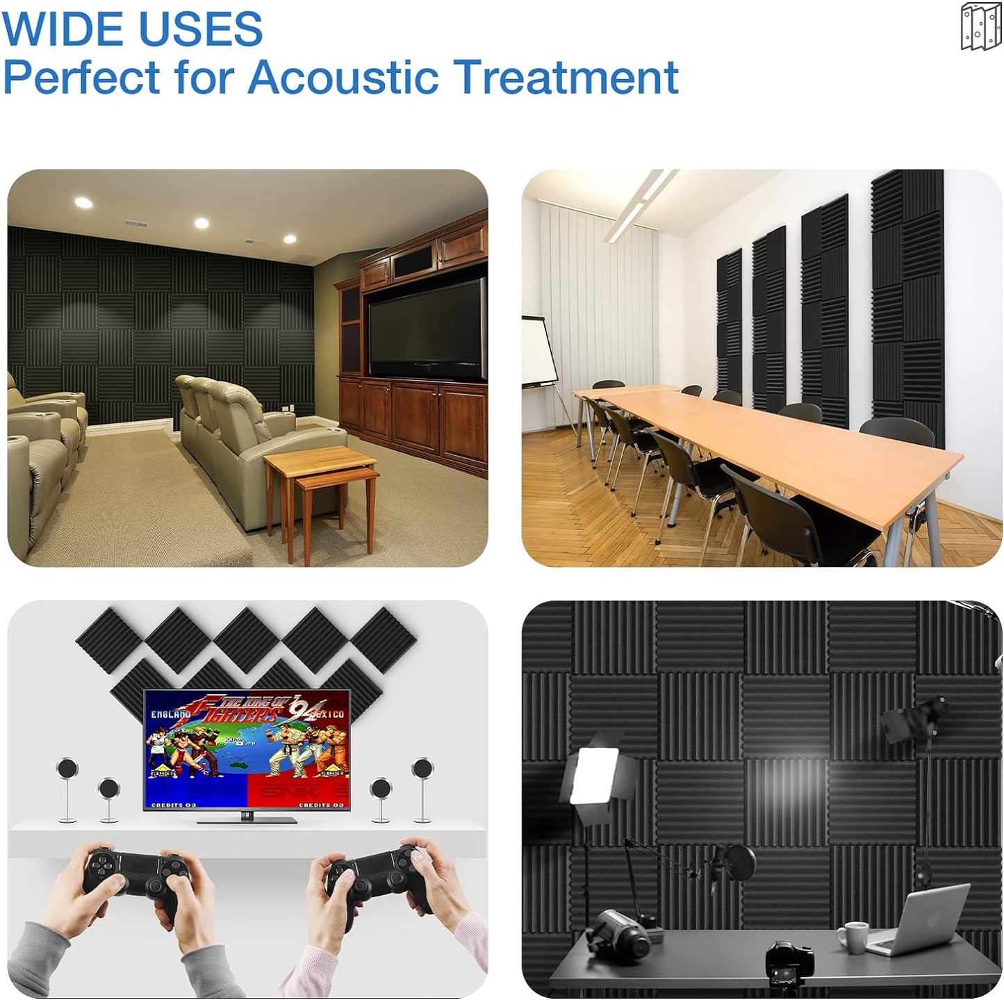 12 Pack Sound Proof Foam Panels for Walls,Self-Adhesive Foam Acoustic Panels Sound Absorbing,High Density Quick-Recovery Soundproof Wall Panels 12" X 12" X 1"-Black and Purple