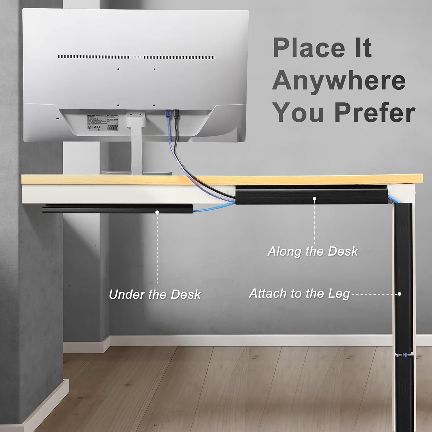 ZhiYo Cable Management Under Desk J Channel (4x15.7in), 63in Cable Raceway, Self-Adhesive Cord Hider Cord Organizer for Desk, Wire Management Kit for Home Office - Black