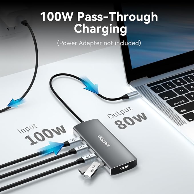 VANGREE USB C Hub, 3 USB 3.2 Gen 2 Ports with 10Gbps, 4K@60Hz HDMI, 100W Power Delivery, 3 USB-A 3.0 Ports, USB C Splitter Multiport Adapter Extender for MacBook Pro/Air, iPad Pro, Mac mini and More