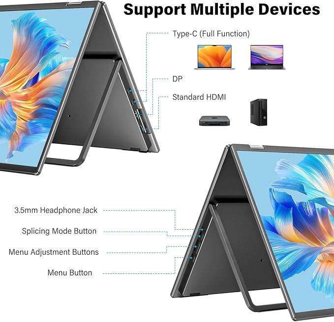 InnoView 23.8" 2K Dual Mnonitor Built-in Speakers QHD 2560 x 1440P Laptop Screen Extender 315°Adjustable Dual Monitor for MacBook Windows with DP Type-C HDMI Double Foldable Monitors(No Driver Needed)