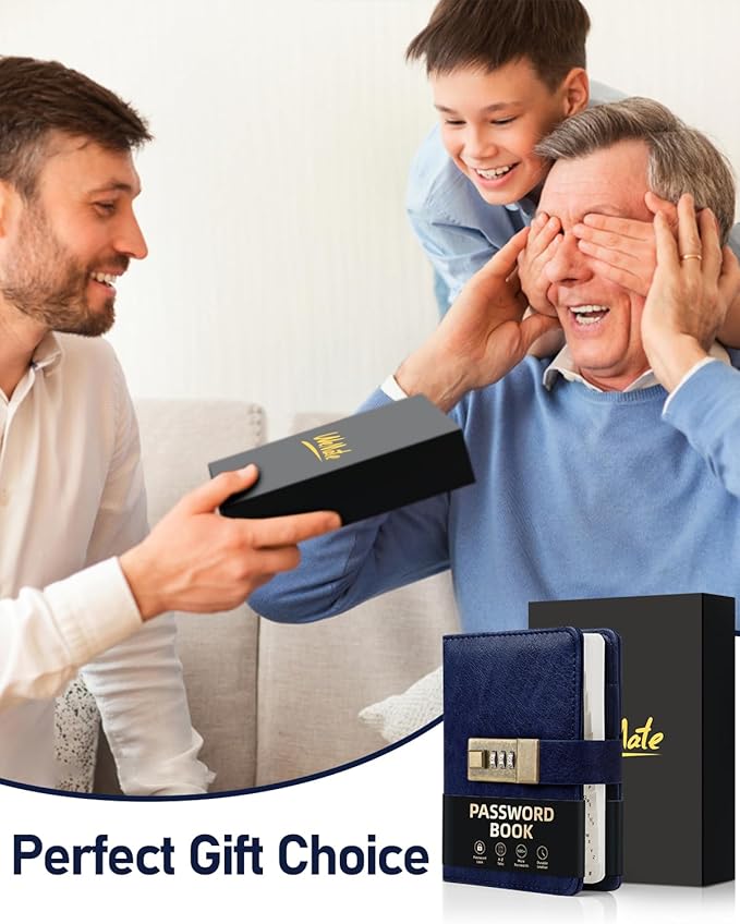 WEMATE Password Book with Lock, Password Book with Alphabetical Tabs 600+ Password Spaces, Password Logbook with Lock, Password Keeper for Computer 4.33 X 6.18 Inch Dark Blue