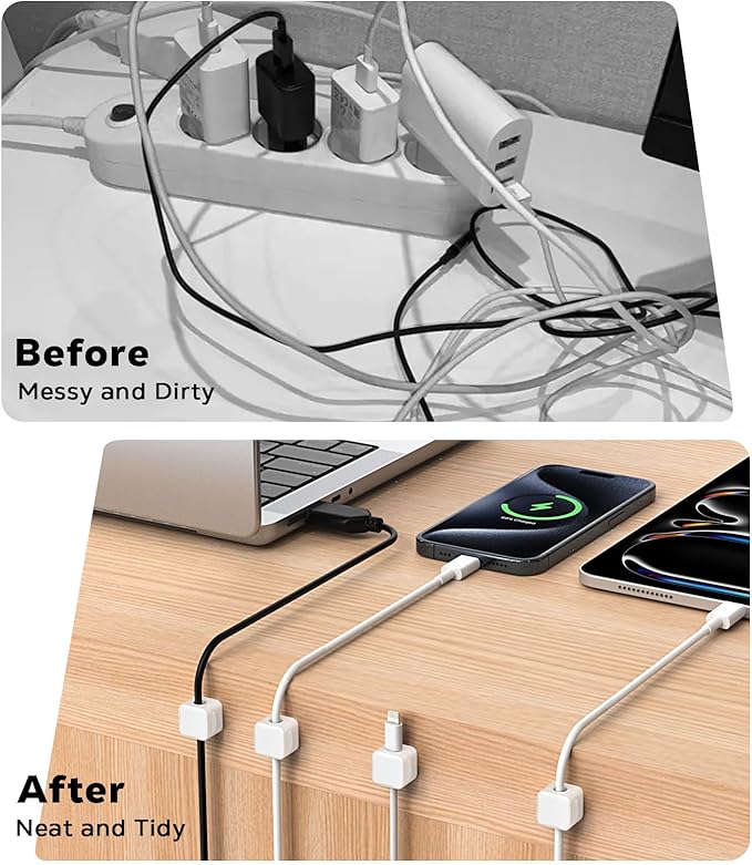 MoKo 8 Pack Magnetic Cable Clips, Desk Cord Organizer, Adhesive Cord Holder, Cable Management Wire Holder Keeper Organizer for Nightstand Desk Kitchen Office Car Wall Glass, White