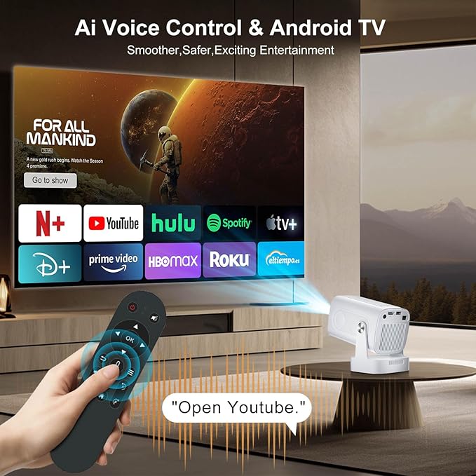 [ Auto Focus / Keystone ] Smart Projector with Wifi and Bluetooth 5.4, SALANGE 1080P Native Projectors 4K, Short Throw Projector w Built in Apps, Android 11, Mini Portable Proyector HY260pro