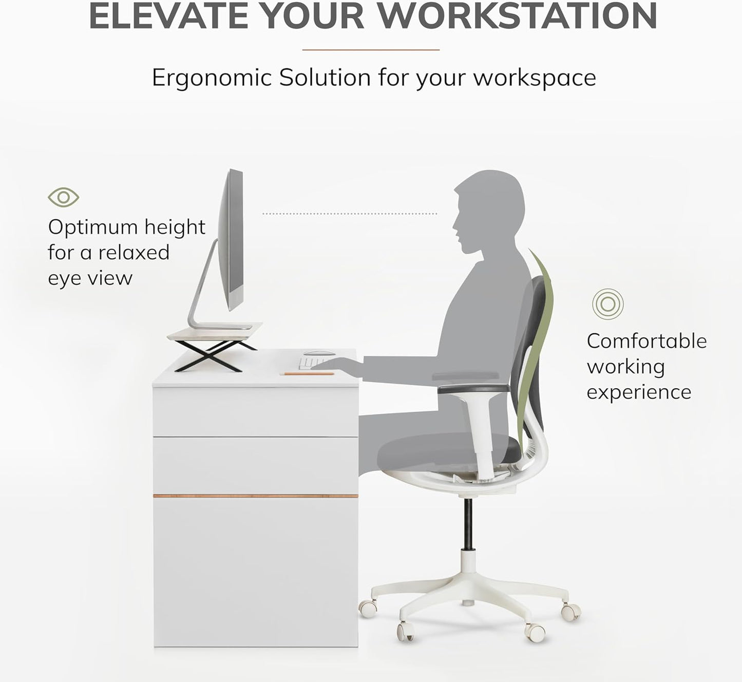 Anji Mountain Monitor Stand - Desktop Organizer & Laptop Riser, Ergonomic Monitor Riser, Space-Saving Monitor Stand for Desk, Durable Construction, Easy Assembly, Ideal for Home & Office,White Wash
