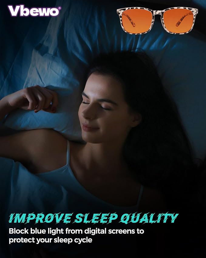 2 Packs Professional Sleep Glasses with 98.7% Blue Light Blocking Dual AR Coatings Amber Lens, Computer Gaming Glasses for Men Women, Anti Fatigue & Eye Strain