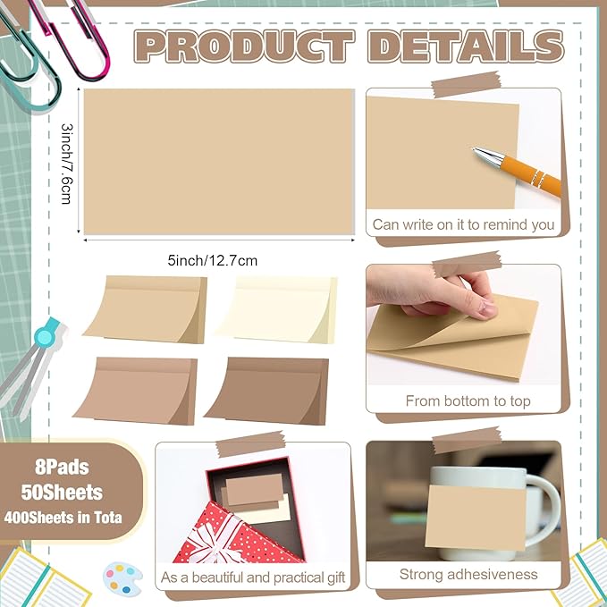 Fainne 8 Pack Sticky Notes Bulk Back to School Supplies Self Stick Note Pads Paper Memo for Office First Day of School Student Teacher Essentials (3 x 5 Inch,Dark Color)