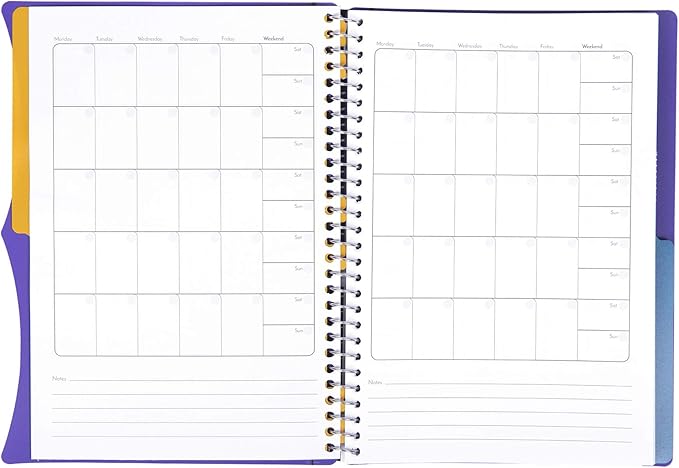 Mintra Office Durable PREMIUM Spiral Notebook, ((Purple, 2 Subject (6in x 9.5in)), Wire, Fabric Covered Coils, No Snags, Removable Adjustable Pocket Dividers, Ruler, Organization, Customizable