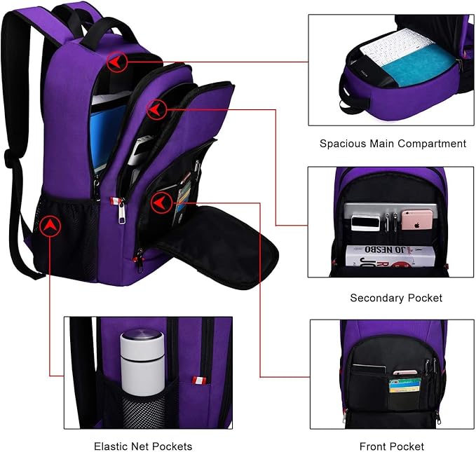 Travel Laptop Backpack, Small Backpack for Men and Women with USB Slit Business Computer Backpack Bag (Purple, 15.6 Inch)